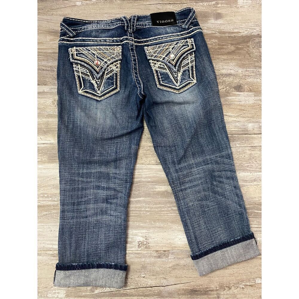 Vigoss New York Capri Jeans Embroidered Rhinestone Cuffed Women’s Junior’s Sz 3/